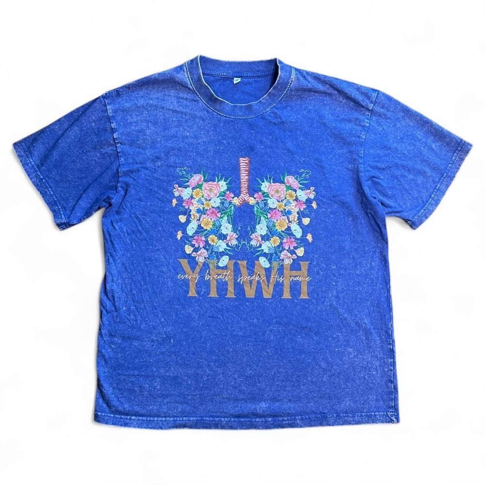 Unbranded Floral YHWH Christian Graphic Tee Blue Purple Size M